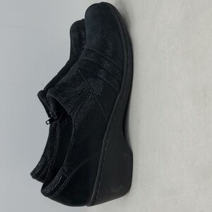 Clarks Shooties Block Heel Sparkle Black Dotted Ruched Side Zip Womens 9.5